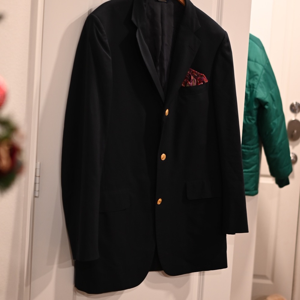 Brooks Brothers Brooksease Loro Piana Blazer Dark Blue Wool Brass Buttons Sz 42R